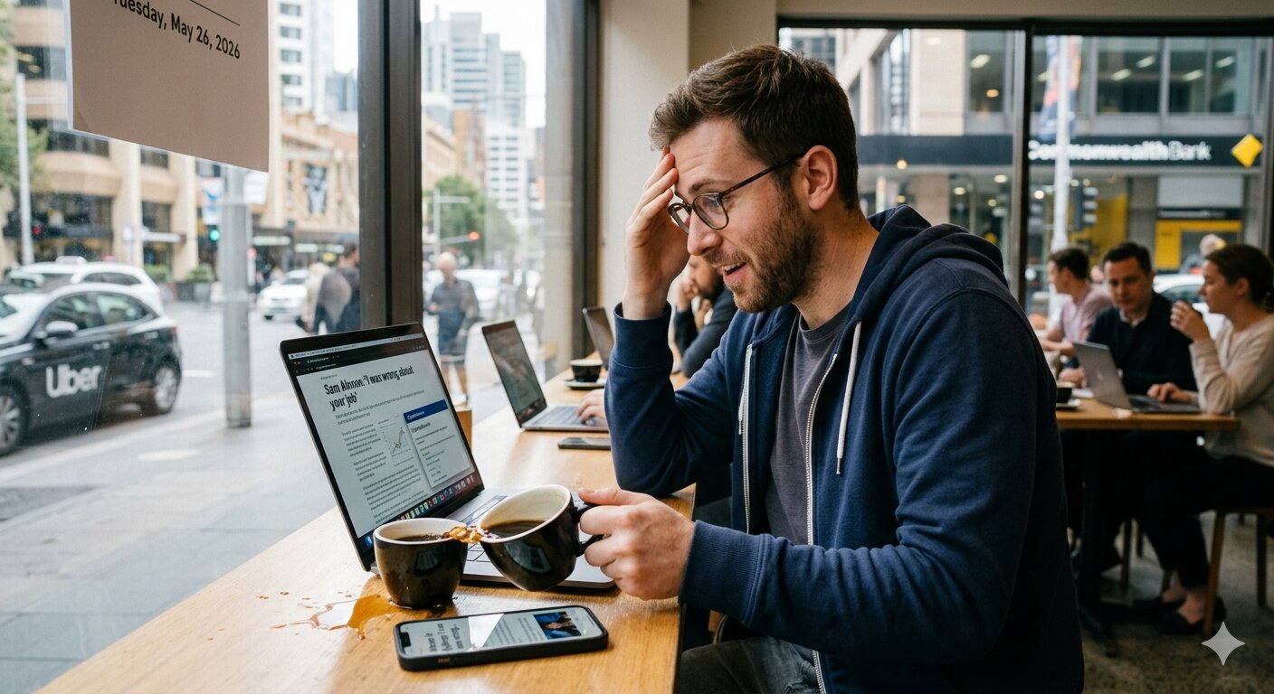 Sam Altman speaking at Commonwealth Bank of Australia conference in Sydney in May 2026, where he admitted his predictions about AI job losses were wrong.