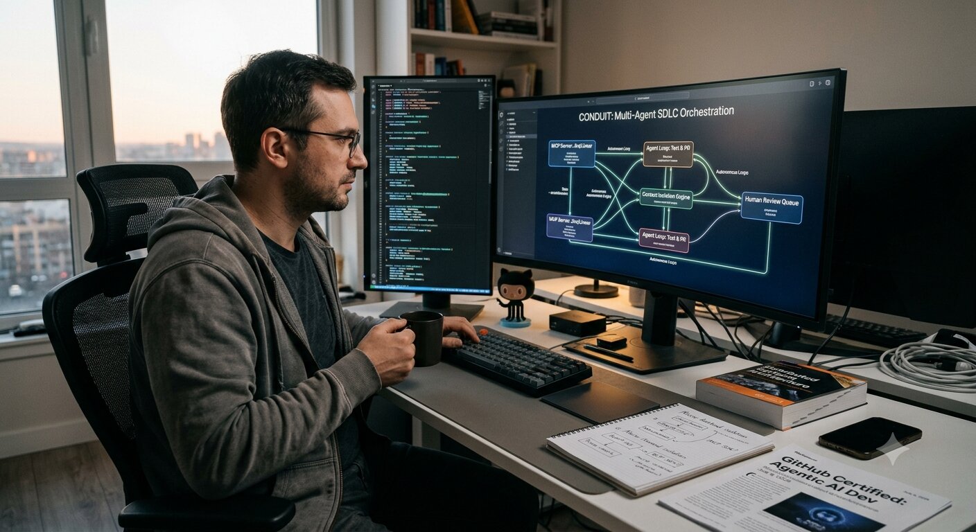 GitHub GH-600 Agentic AI Developer Certification announcement alongside a JavaScript job posting requiring multi-agent orchestration skills at $280,000 salary.