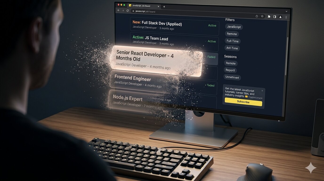 Ghost job posting analysis showing red flags and patterns that indicate fake JavaScript job listings on job boards in 2026